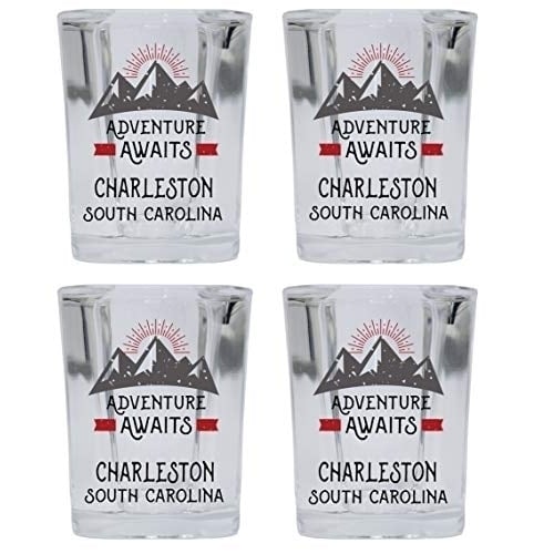 Charleston South Carolina Souvenir 2 Ounce Square Base Liquor Shot Glass Adventure Awaits Design 4-Pack Image 1