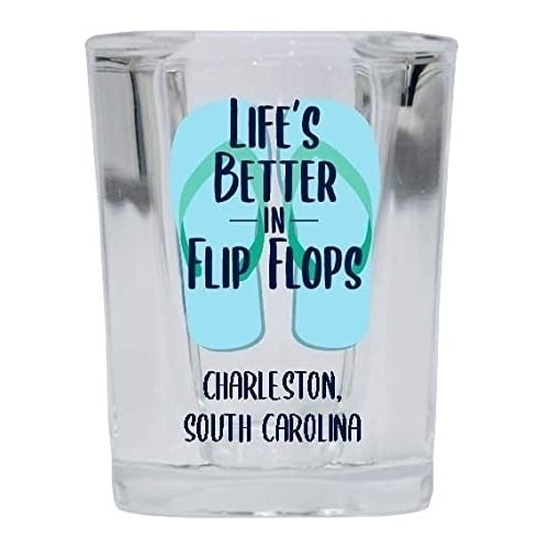 Charleston South Carolina Souvenir 2 Ounce Square Shot Glass Flip Flop Design 4-Pack Image 1