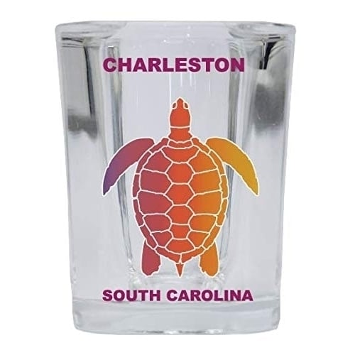 CHARLESTON South Carolina Square Shot Glass Rainbow Turtle Design Image 1