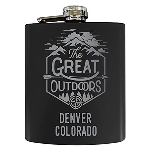 Denver Colorado Laser Engraved Explore the Outdoors Souvenir 7 oz Stainless Steel 7 oz Flask Black Image 1