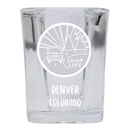 Denver Colorado Souvenir Laser Engraved 2 Ounce Square Base Liquor Shot Glass Camp Life Design Image 1