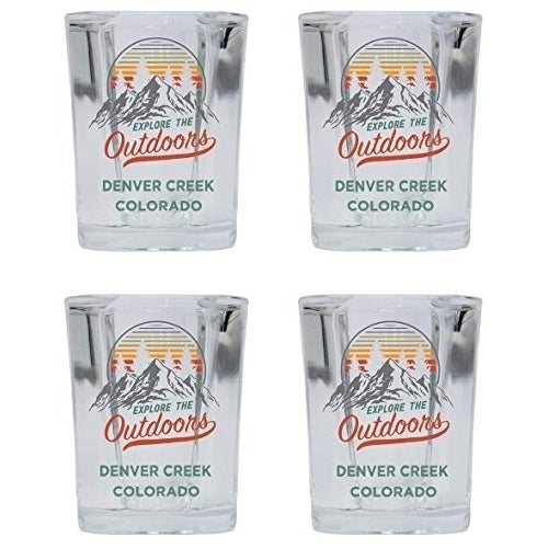 Denver Creek Colorado Explore the Outdoors Souvenir 2 Ounce Square Base Liquor Shot Glass 4-Pack Image 1