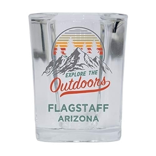 Flagstaff Arizona Explore the Outdoors Souvenir 2 Ounce Square Base Liquor Shot Glass Image 1