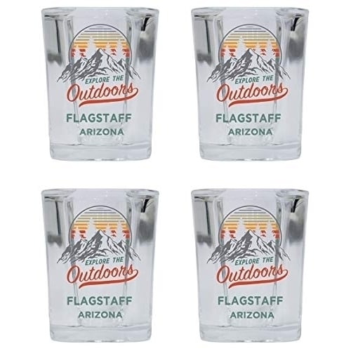 Flagstaff Arizona Explore the Outdoors Souvenir 2 Ounce Square Base Liquor Shot Glass 4-Pack Image 1