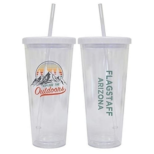 Flagstaff Arizona Camping 24 oz Reusable Plastic Straw Tumbler w/Lid and Straw Image 1