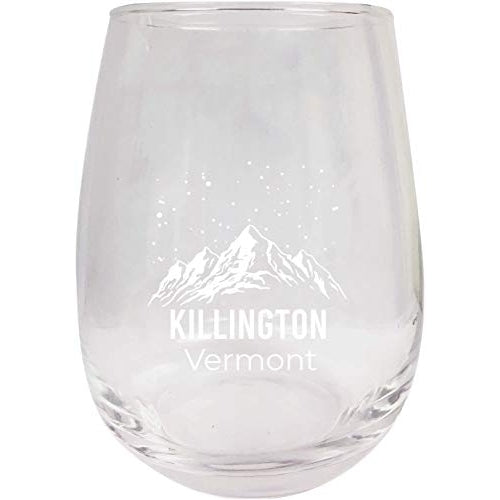Killington Vermont Ski Adventures Etched Stemless Wine Glass 9 oz 2-Pack Image 1