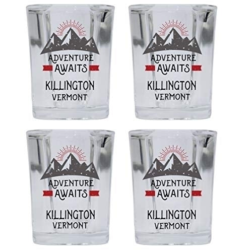 Killington Vermont Souvenir 2 Ounce Square Base Liquor Shot Glass Adventure Awaits Design 4-Pack Image 1