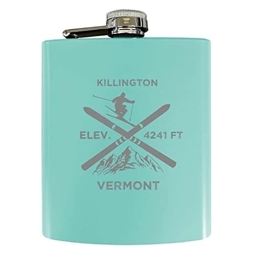 Killington Vermont Ski Snowboard Winter Adventures Stainless Steel 7 oz Flask Seafoam Image 1