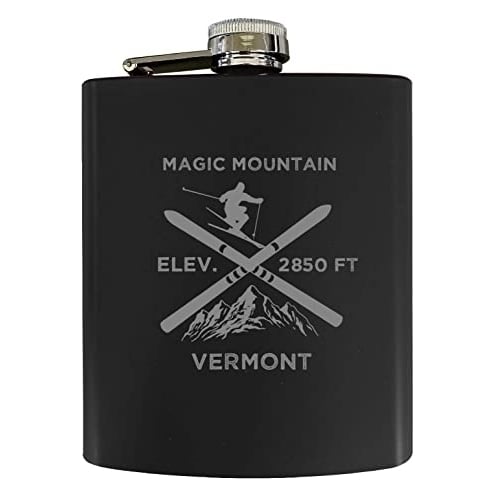 Magic Mountain Vermont Ski Snowboard Winter Adventures Stainless Steel 7 oz Flask Black Image 1