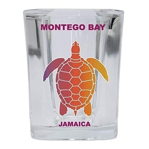 Montego Bay Jamaica Souvenir Square Shot Glass Rainbow Turtle Design 4-Pack Image 1