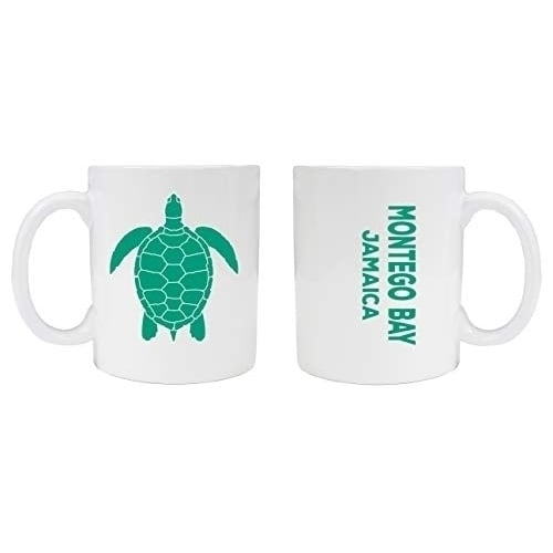 Montego Bay Jamaica Souvenir White Ceramic Coffee Mug 2 Pack Turtle Design Image 1