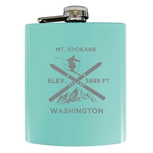 Mt. Spokane Washington Ski Snowboard Winter Adventures Stainless Steel 7 oz Flask Seafoam Image 1