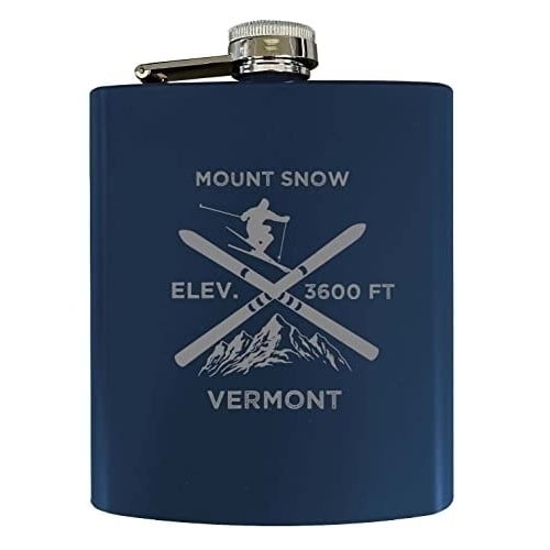 Mount Snow Vermont Ski Snowboard Winter Adventures Stainless Steel 7 oz Flask Navy Image 1