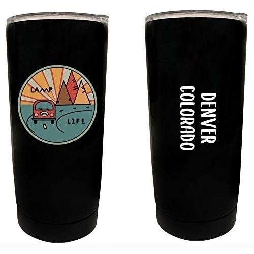 R and R Imports Denver Colorado Souvenir 16 oz Stainless Steel Insulated Tumbler Camp Life Design Black. Image 1