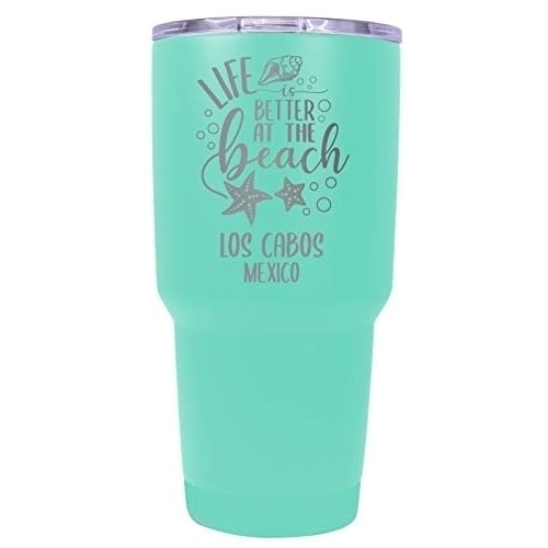 Los Cabos Mexico Souvenir Laser Engraved 24 Oz Insulated Stainless Steel Tumbler Seafoam. Image 1