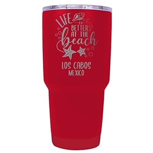 Los Cabos Mexico Souvenir Laser Engraved 24 Oz Insulated Stainless Steel Tumbler Red. Image 1