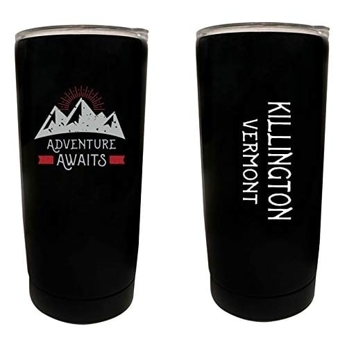 R and R Imports Killington Vermont Souvenir 16 oz Stainless Steel Insulated Tumbler Adventure Awaits Design Black. Image 1