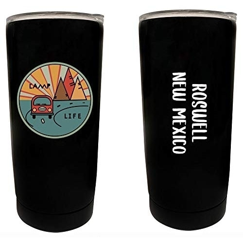 R and R Imports Roswell  Mexico Souvenir 16 oz Stainless Steel Insulated Tumbler Camp Life Design Black. Image 1