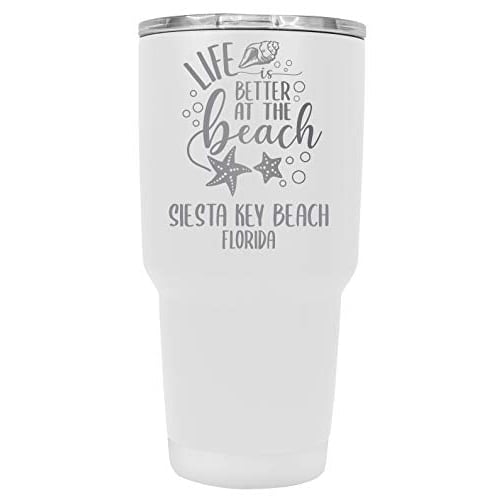 Siesta Key Beach Florida Souvenir Laser Engraved 24 Oz Insulated Stainless Steel Tumbler White White. Image 1