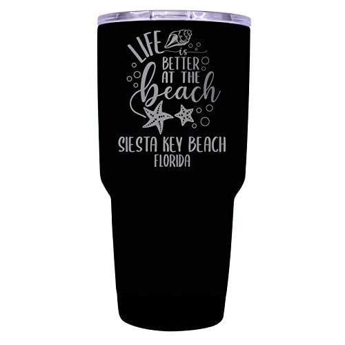 Siesta Key Beach Florida Souvenir Laser Engraved 24 Oz Insulated Stainless Steel Tumbler Black. Image 1