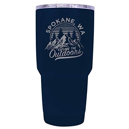 Spokane Washington Souvenir Laser Engraved 24 oz Insulated Stainless Steel Tumbler Navy. Image 1