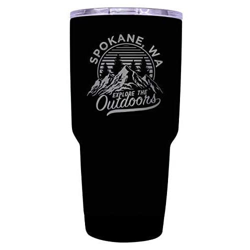 Spokane Washington Souvenir Laser Engraved 24 oz Insulated Stainless Steel Tumbler Black. Image 1