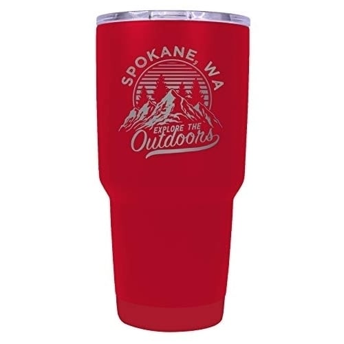 Spokane Washington Souvenir Laser Engraved 24 oz Insulated Stainless Steel Tumbler Red. Image 1