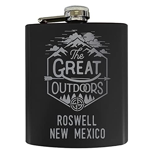 Roswell New Mexico Laser Engraved Explore the Outdoors Souvenir 7 oz Stainless Steel 7 oz Flask Black Image 1