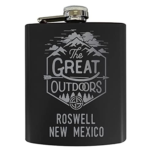 Roswell Mexico Laser Engraved Explore the Outdoors Souvenir 7 oz Stainless Steel 7 oz Flask Black Image 1