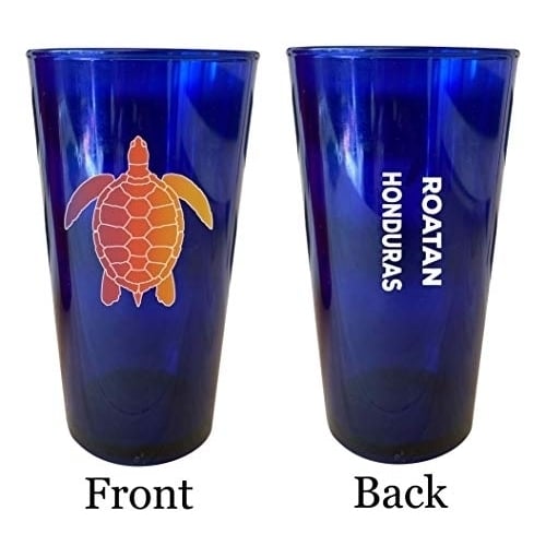 Roatan Honduras Souvenir 16 oz Blue Plastic Pint Glass 4-Pack Image 1