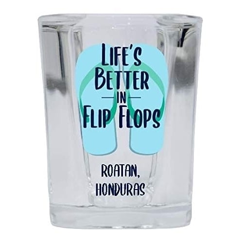 Roatan Honduras Souvenir 2 Ounce Square Shot Glass Flip Flop Design 4-Pack Image 1