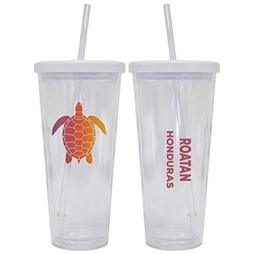 Roatan Honduras Souvenir 24 oz Reusable Plastic Tumbler With Straw and Lid Image 1