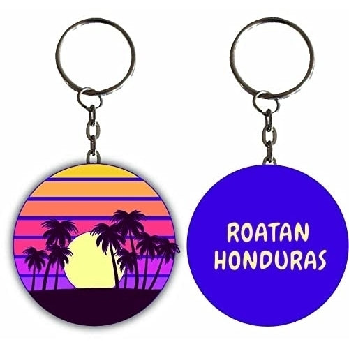 Roatan Honduras Sunset Palm Metal Keychain Image 1