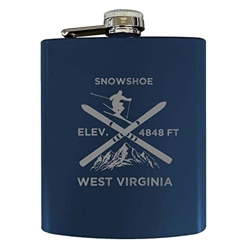 Snowshoe West Virginia Ski Snowboard Winter Adventures Stainless Steel 7 oz Flask Navy Image 1