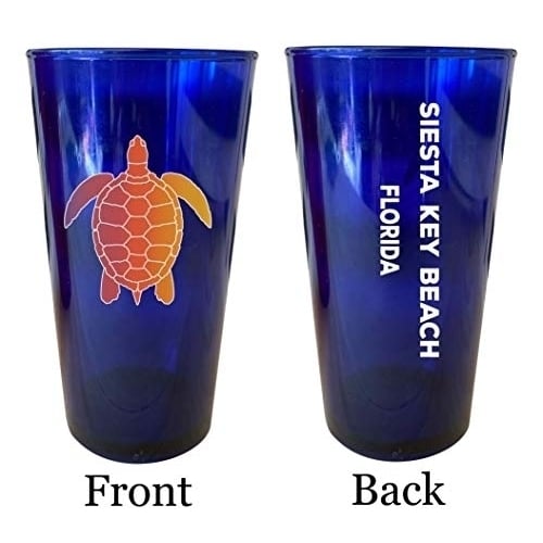 Siesta Key Beach Florida Souvenir 16 oz Blue Plastic Pint Glass 4-Pack Image 1