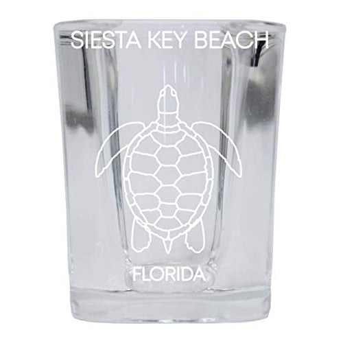 Siesta Key Beach Florida Souvenir 2 Ounce Square Shot Glass laser etched Turtle Design Image 1