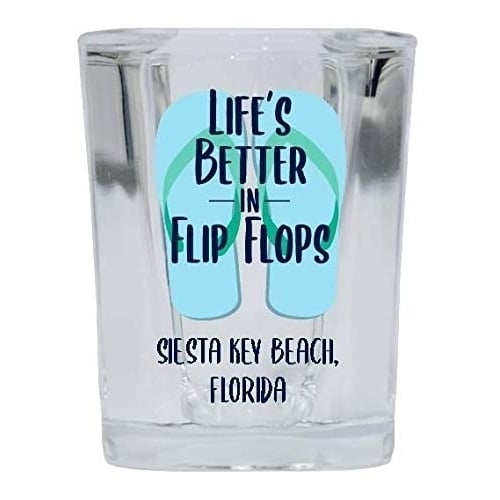 Siesta Key Beach Florida Souvenir 2 Ounce Square Shot Glass Flip Flop Design Image 1