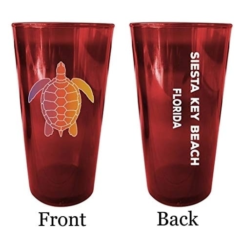 Siesta Key Beach Florida Souvenir 16 oz Red Plastic Pint Glass 4-Pack Image 1