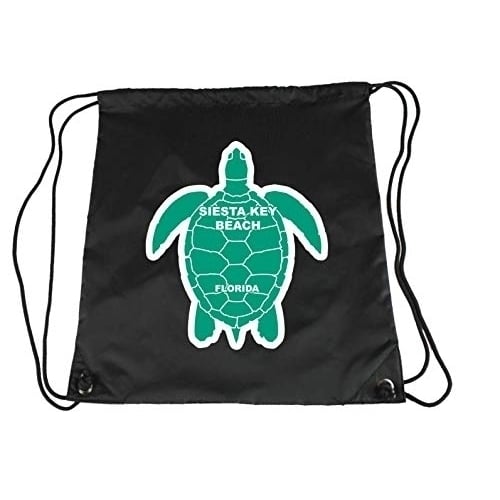 Siesta Key Beach Florida Souvenir Cinch Bag with Drawstring Backpack Tote Beach Bag Green Turtle Design Image 1