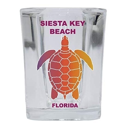 Siesta Key Beach Florida Souvenir Rainbow Turtle Design Square Shot Glass 4-pack Image 1