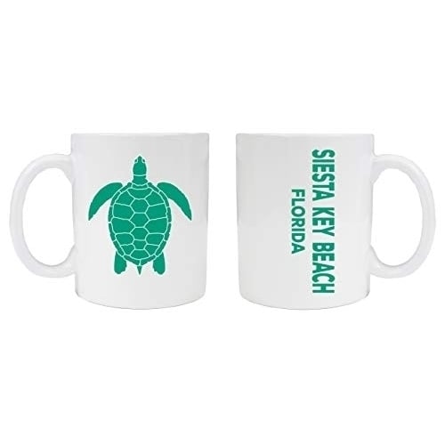 Siesta Key Beach Florida Souvenir White Ceramic Coffee Mug 2 Pack Turtle Design Image 1