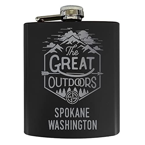 Spokane Washington Laser Engraved Explore the Outdoors Souvenir 7 oz Stainless Steel 7 oz Flask Black Image 1