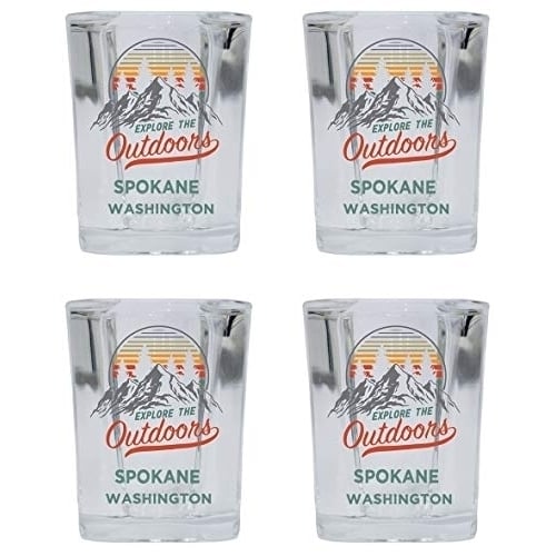 Spokane Washington Explore the Outdoors Souvenir 2 Ounce Square Base Liquor Shot Glass 4-Pack Image 1