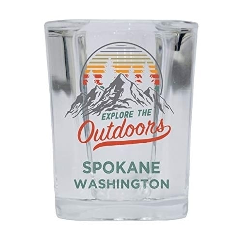 Spokane Washington Explore the Outdoors Souvenir 2 Ounce Square Base Liquor Shot Glass Image 1