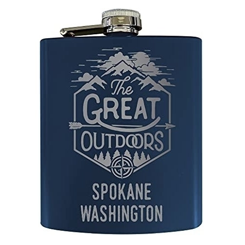 Spokane Washington Laser Engraved Explore the Outdoors Souvenir 7 oz Stainless Steel 7 oz Flask Navy Image 1
