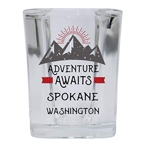 Spokane Washington Souvenir 2 Ounce Square Base Liquor Shot Glass Adventure Awaits Design Image 1