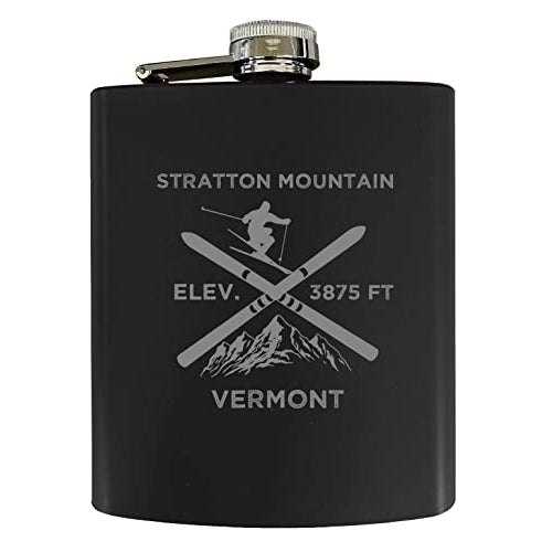 Stratton Mountain Vermont Ski Snowboard Winter Adventures Stainless Steel 7 oz Flask Black Image 1