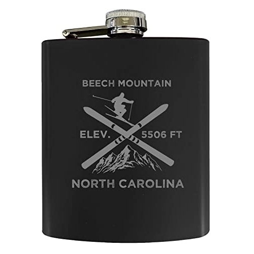Beech Mountain North Carolina Ski Snowboard Winter Adventures Stainless Steel 7 oz Flask Black Image 1