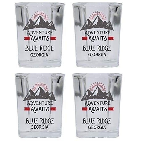 Blue Ridge Georgia Souvenir 2 Ounce Square Base Liquor Shot Glass Adventure Awaits Design 4-Pack Image 1