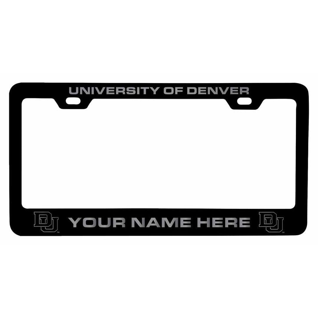 Customizable University of Denver Pioneers NCAA Laser-Engraved Metal License Plate Frame - Personalized Car Accessory Image 1